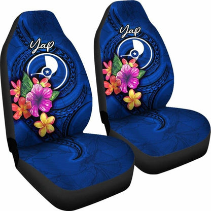 Yap Micronesia Car Seat Covers - Floral With Seal Blue -
