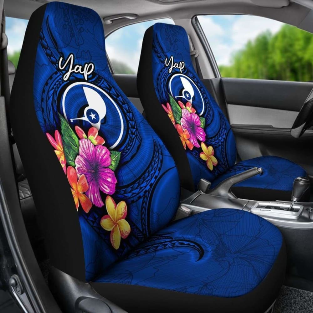Yap Micronesia Car Seat Covers - Floral With Seal Blue -