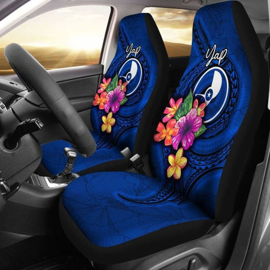 Yap Micronesia Car Seat Covers - Floral With Seal Blue -