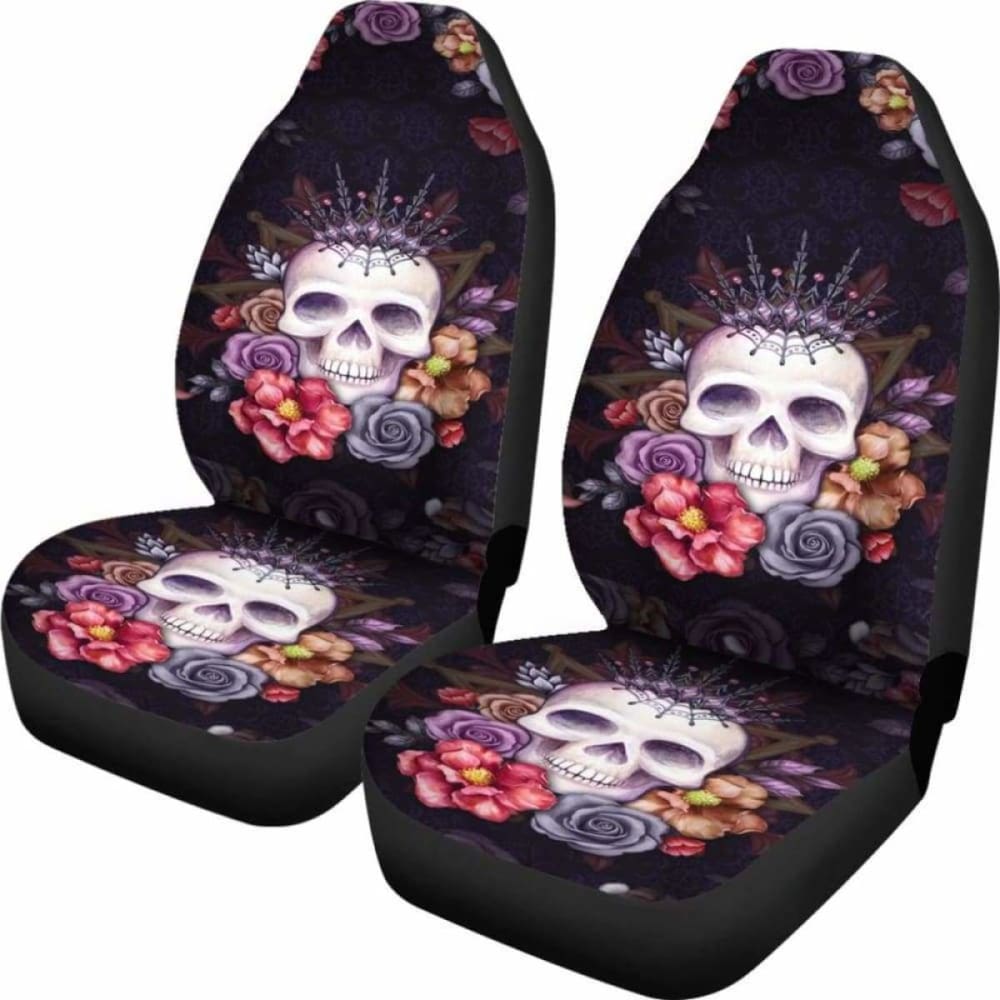 Set Pcs Gothic Floral Skull Car Seat Covers