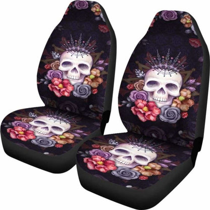 Set Pcs Gothic Floral Skull Car Seat Covers