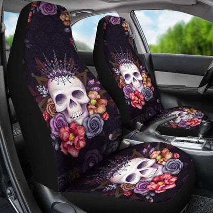 Set Pcs Gothic Floral Skull Car Seat Covers