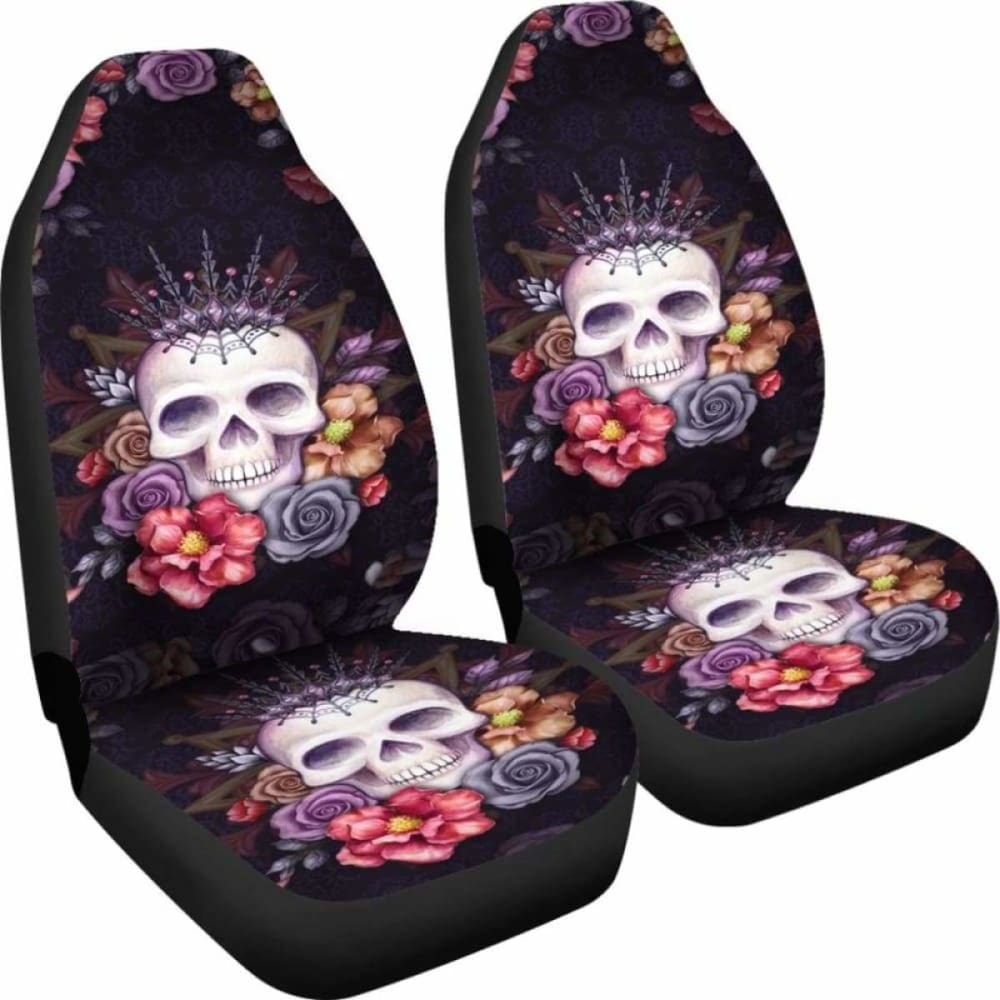 Set Pcs Gothic Floral Skull Car Seat Covers