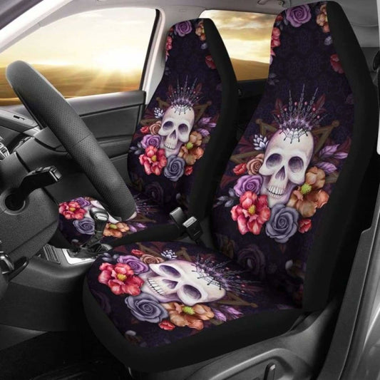 Set Pcs Gothic Floral Skull Car Seat Covers