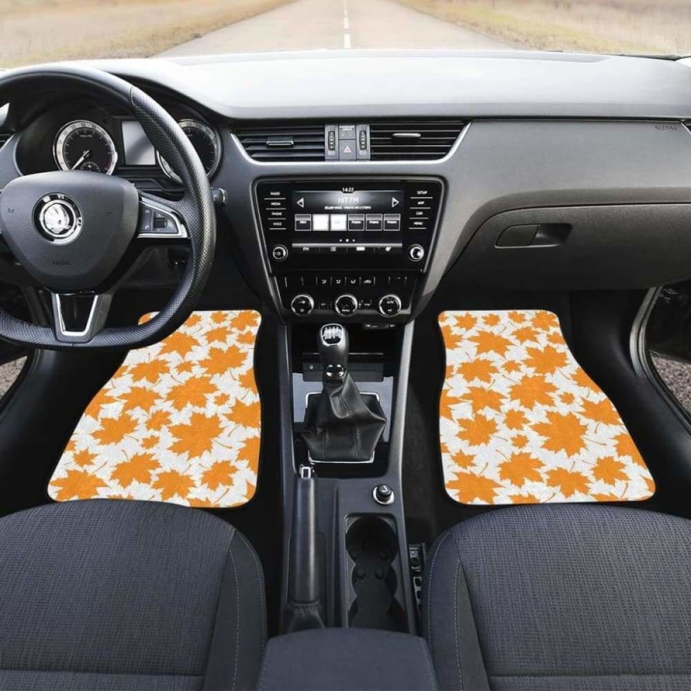 Orange Maple Leaf Pattern Front And Back Car Mats