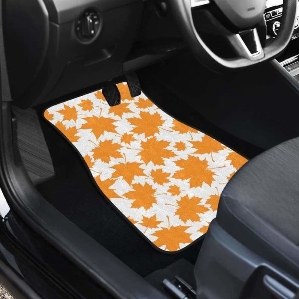 Orange Maple Leaf Pattern Front And Back Car Mats