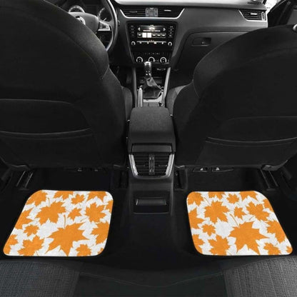 Orange Maple Leaf Pattern Front And Back Car Mats