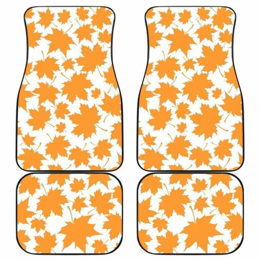 Orange Maple Leaf Pattern Front And Back Car Mats