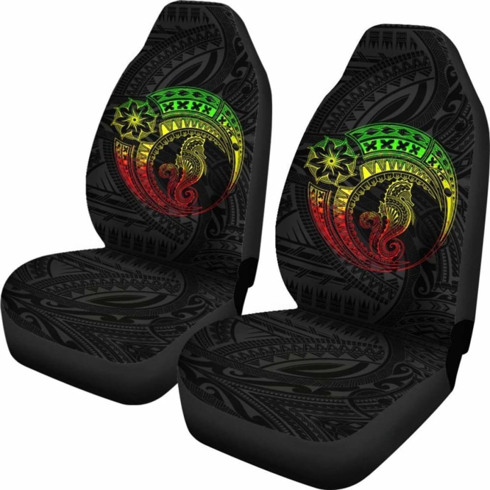 Seahorse Polynesian Car Seat Covers - Polynesian Tattoo Black Reggae -