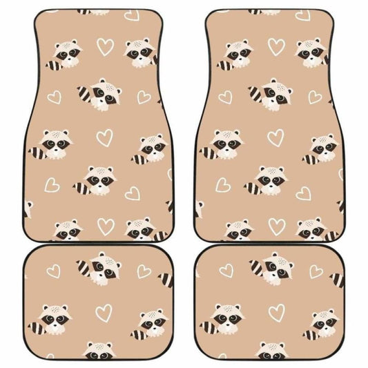 Cute Raccoon Heart Pattern Front And Back Car Mats