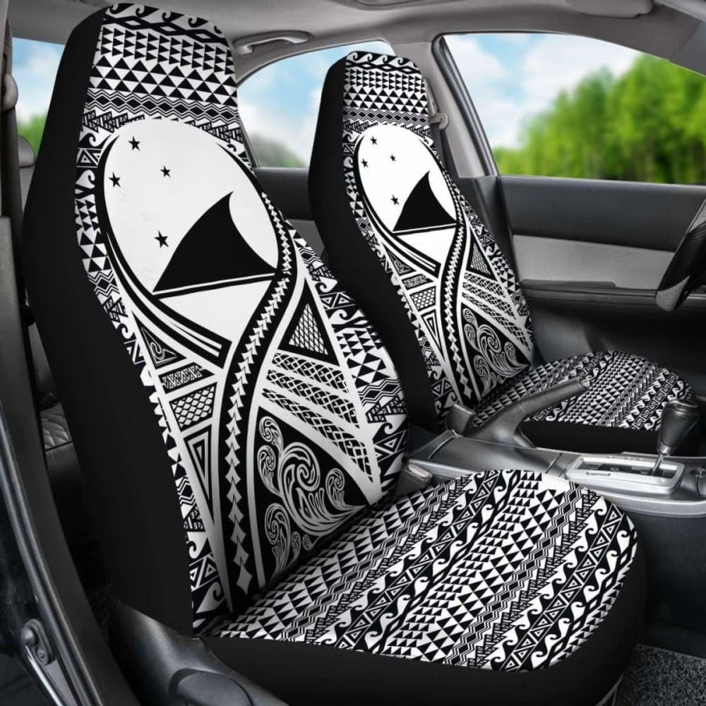 Tokelau Car Seat Cover - Tokelau Flag Polynesian Tattoo Black -