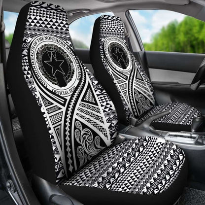 Northern Mariana Islands Car Seat Cover - Northern Mariana Islands Seal Polynesian Tattoo Black -