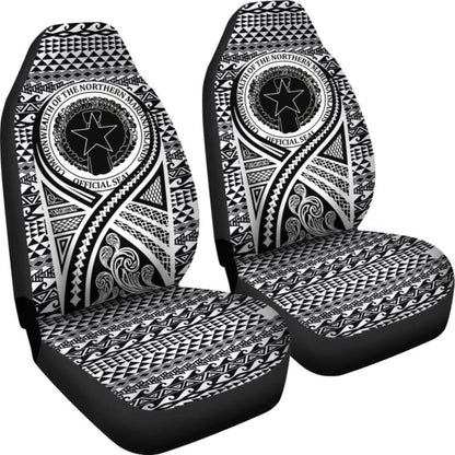 Northern Mariana Islands Car Seat Cover - Northern Mariana Islands Seal Polynesian Tattoo Black -