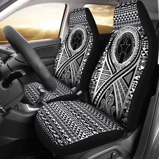 Northern Mariana Islands Car Seat Cover - Northern Mariana Islands Seal Polynesian Tattoo Black -