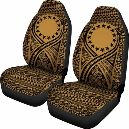 Cook Islands Car Seat Cover - Cook Islands Flag Polynesian Tattoo Gold -