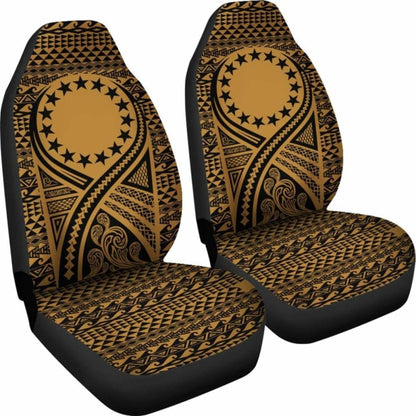 Cook Islands Car Seat Cover - Cook Islands Flag Polynesian Tattoo Gold -