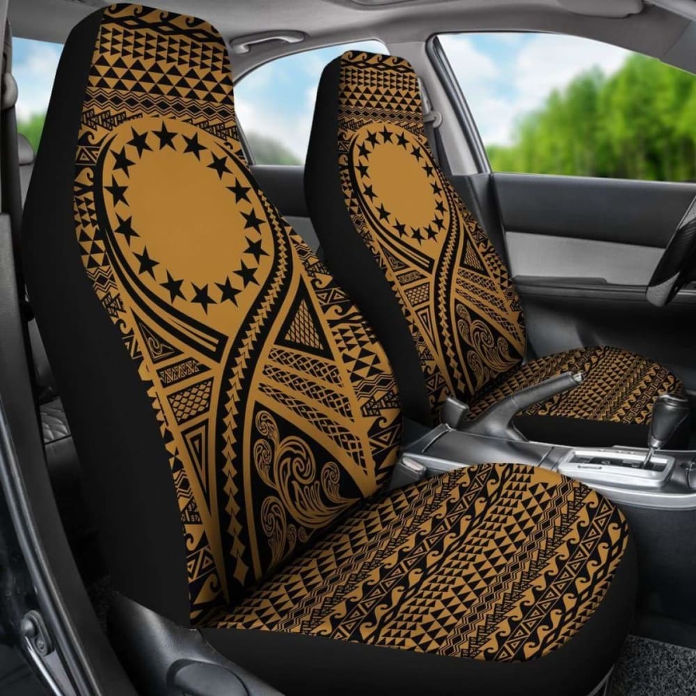 Cook Islands Car Seat Cover - Cook Islands Flag Polynesian Tattoo Gold -