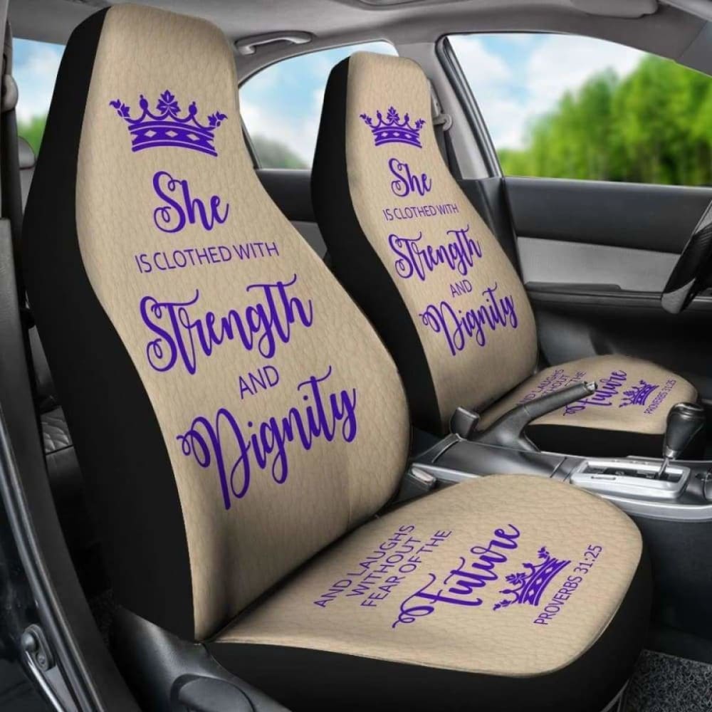 Proverbs Woman  Car-Suv Seat Cover-Tan-Purple