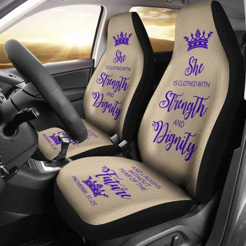 Proverbs Woman  Car-Suv Seat Cover-Tan-Purple
