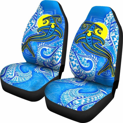 Palau Polynesian Car Seat Covers - Palau Flag With Polynesian Tattoo -
