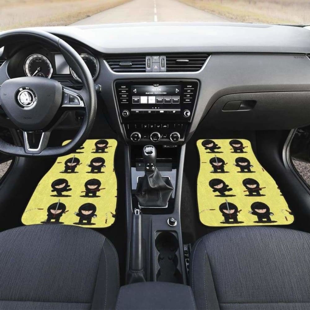 Cute Ninja Yellow Background Front And Back Car Mats