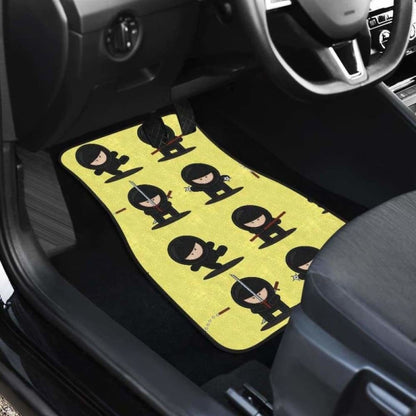 Cute Ninja Yellow Background Front And Back Car Mats