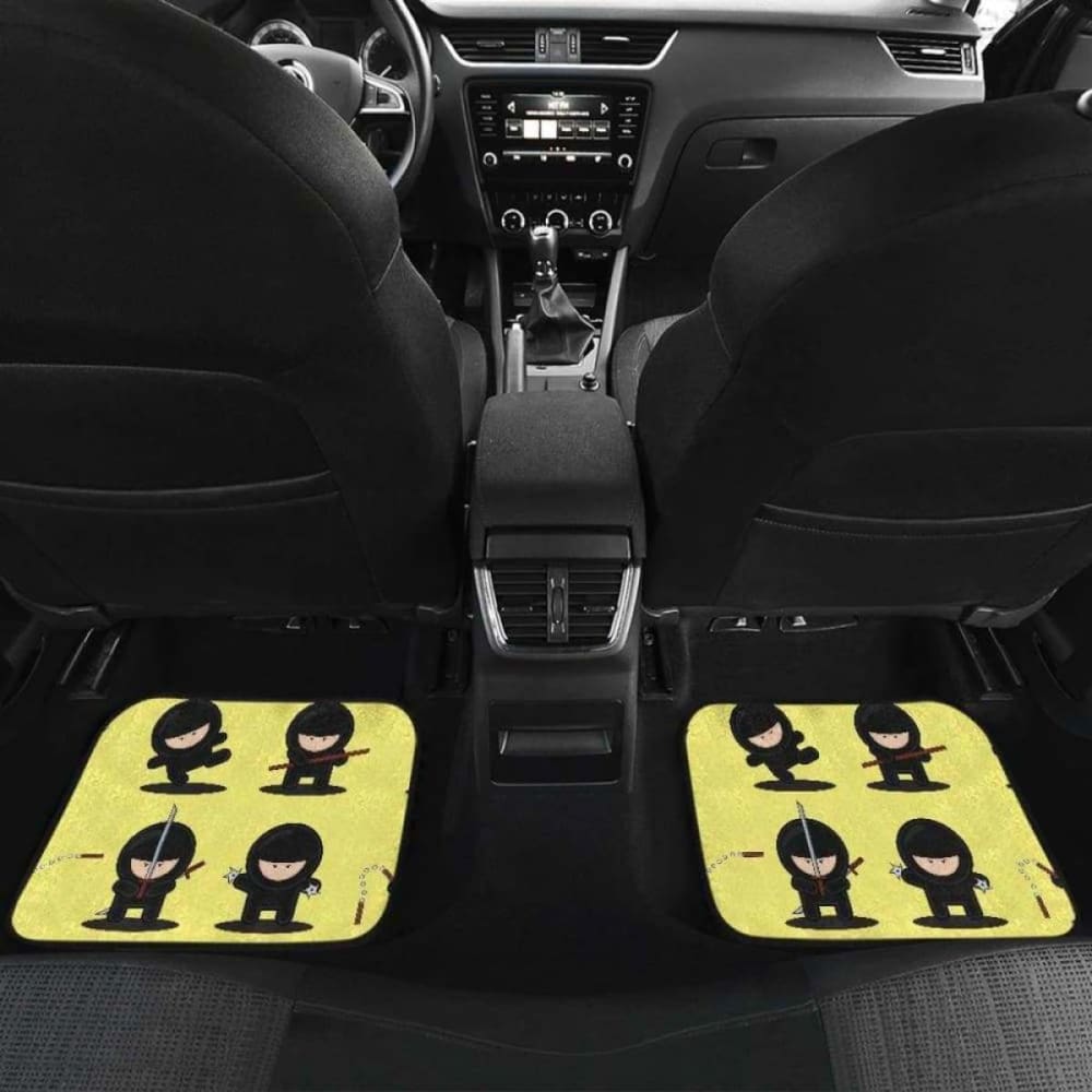 Cute Ninja Yellow Background Front And Back Car Mats