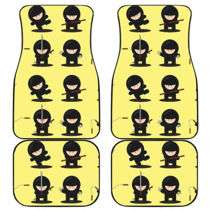 Cute Ninja Yellow Background Front And Back Car Mats