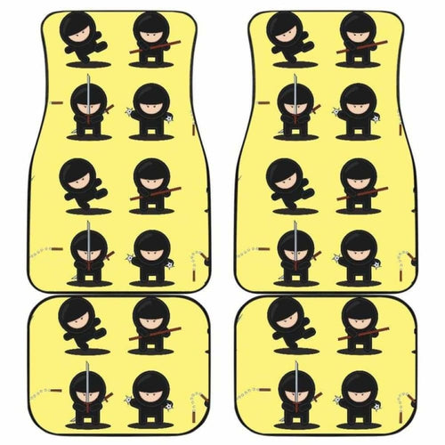Cute Ninja Yellow Background Front And Back Car Mats