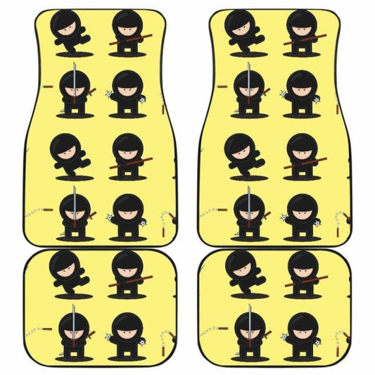 Cute Ninja Yellow Background Front And Back Car Mats