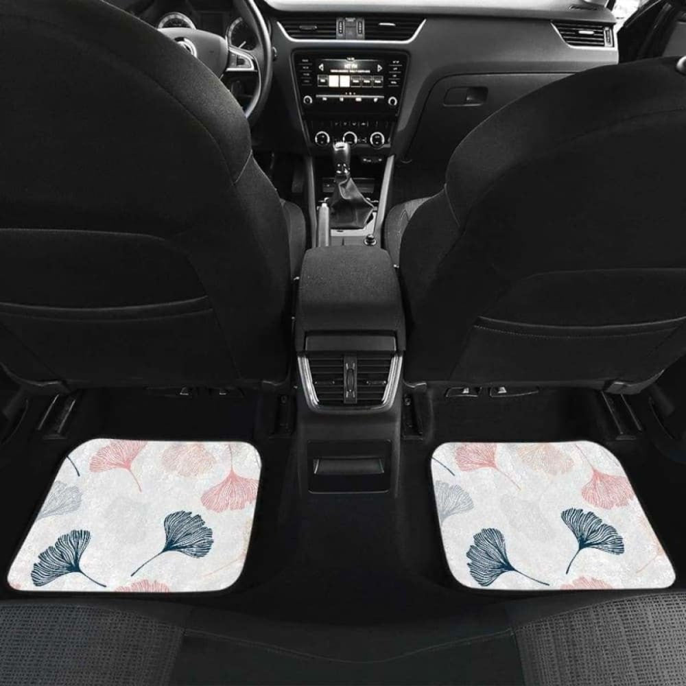 Black Gray Cream Coral Ginkgo Leaves Pattern Front And Back Car Mats