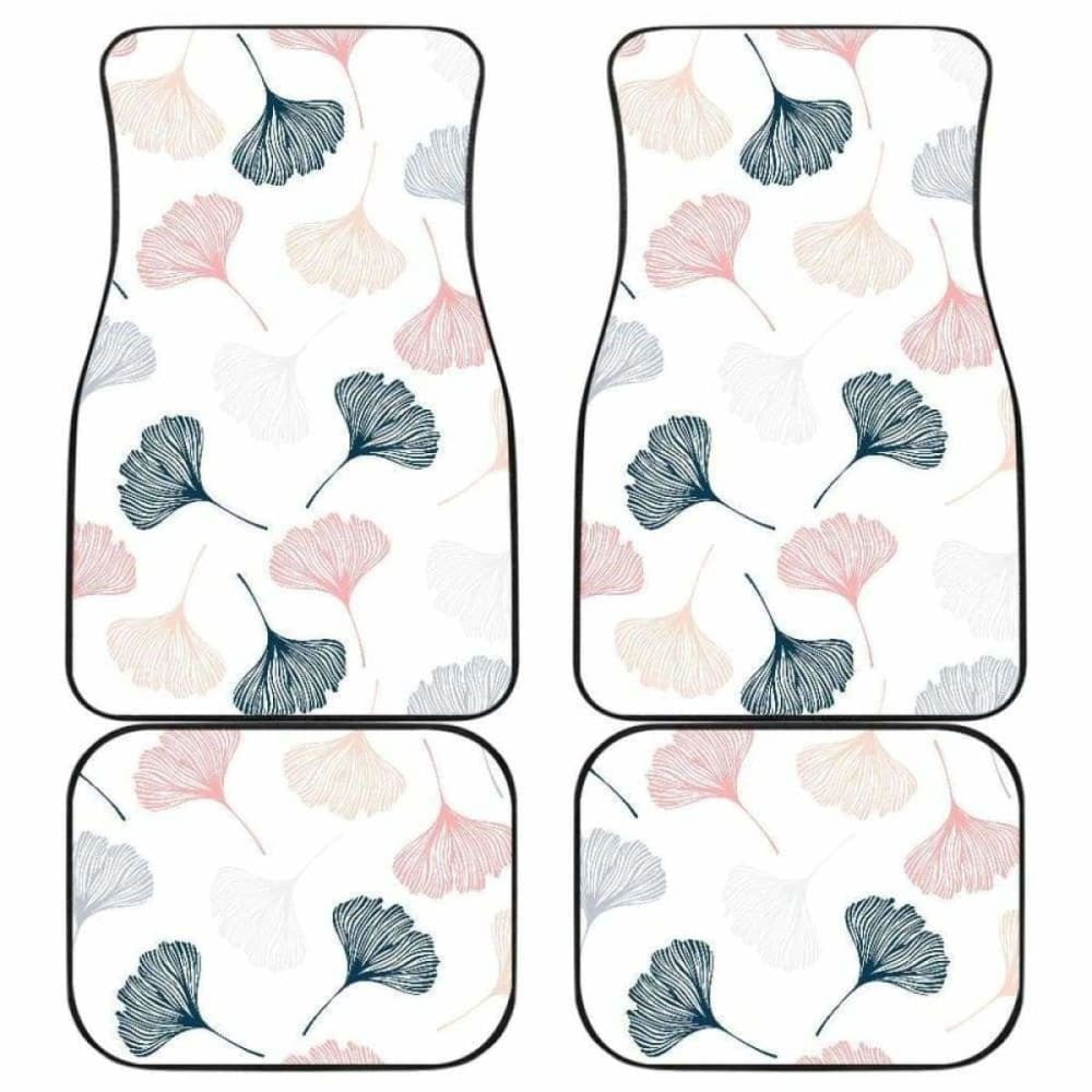 Black Gray Cream Coral Ginkgo Leaves Pattern Front And Back Car Mats