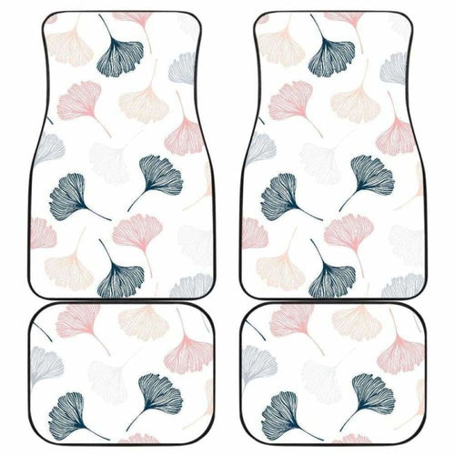 Black Gray Cream Coral Ginkgo Leaves Pattern Front And Back Car Mats