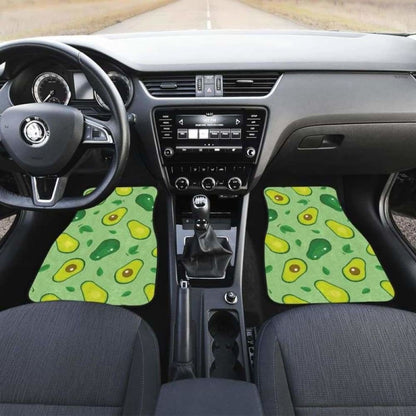 Avocado Pattern Green Background Front And Back Car Mats