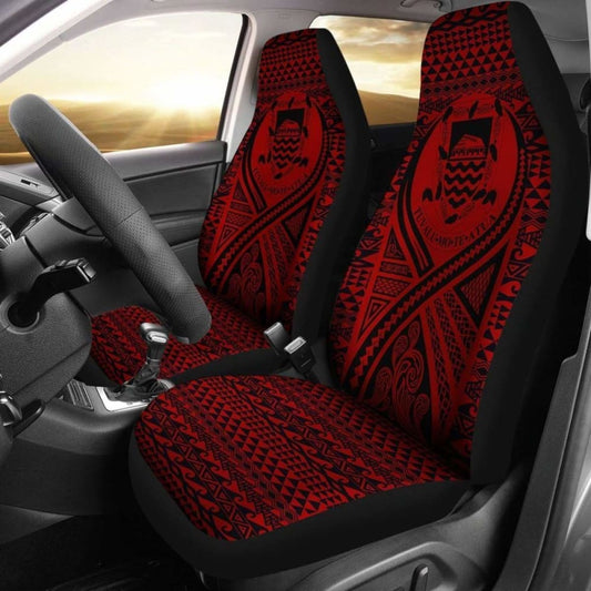 Tulu Car Seat Cover - Tulu Coat Of Arms Polynesian Tattoo Red -