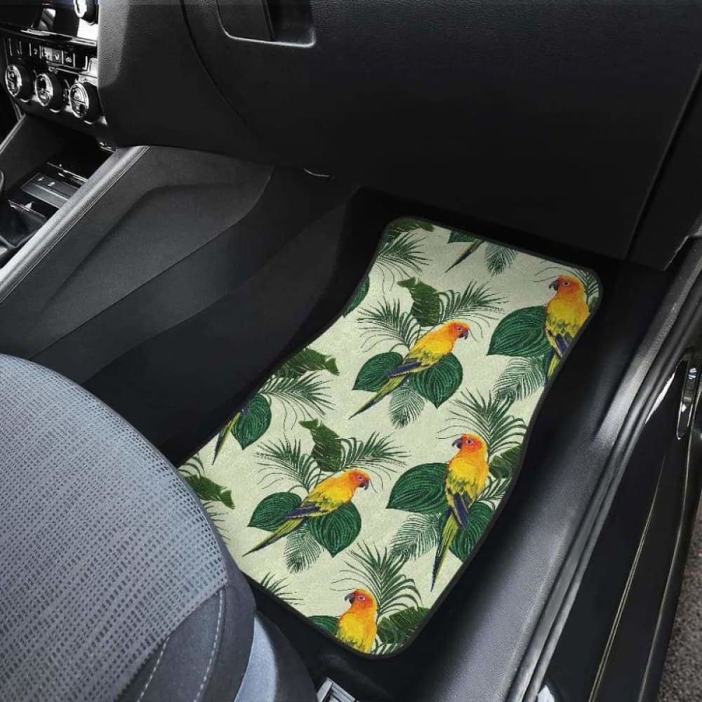 Beautiful Parrot Palm Leaves Pattern Front And Back Car Mats