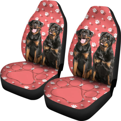 Couple Rottweilers on Pink Background Paw Print Car Seat Covers