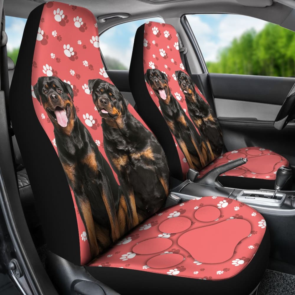 Couple Rottweilers on Pink Background Paw Print Car Seat Covers