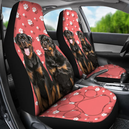 Couple Rottweilers on Pink Background Paw Print Car Seat Covers