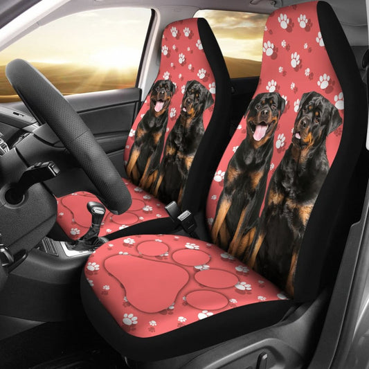 Couple Rottweilers on Pink Background Paw Print Car Seat Covers