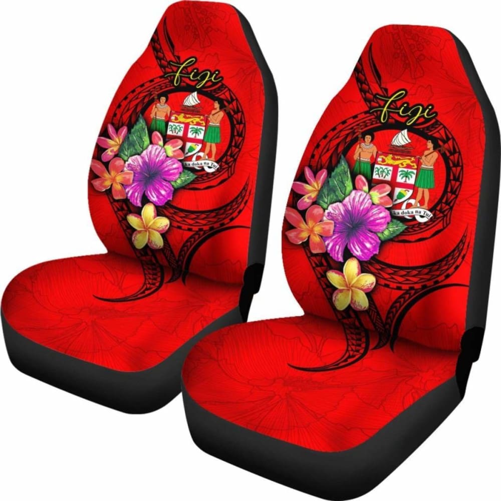 Fiji Polynesian Car Seat Covers - Floral With Seal Red -