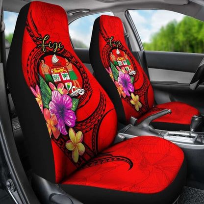 Fiji Polynesian Car Seat Covers - Floral With Seal Red -