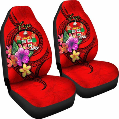 Fiji Polynesian Car Seat Covers - Floral With Seal Red -