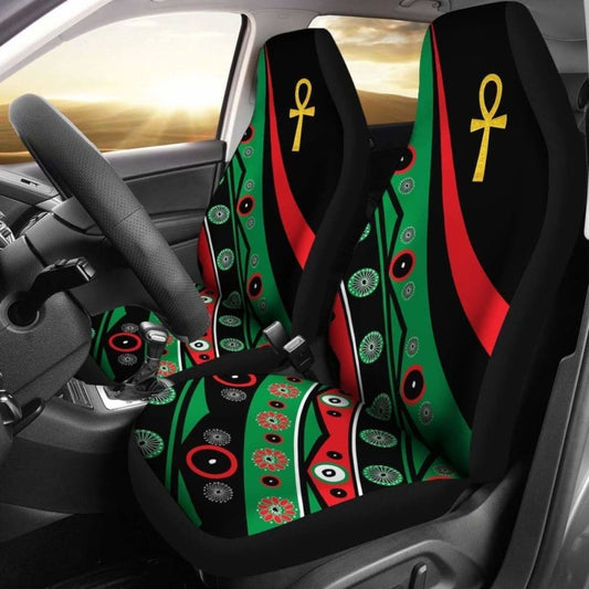 Pan African Car Seat Covers - Ankh Wirh Pan-Africanism Flag  -