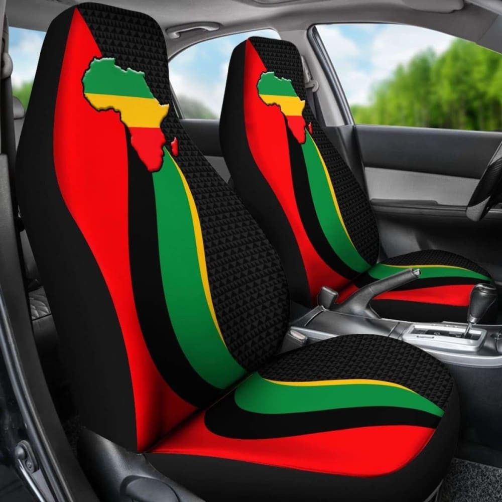 African Car Seat Cover - Pan-African Flag And Map -
