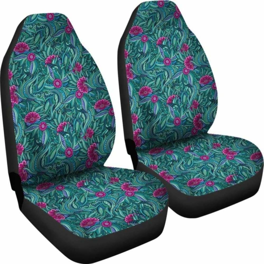 Teal And Magenta Abstract Floral Pattern Car Seat Covers