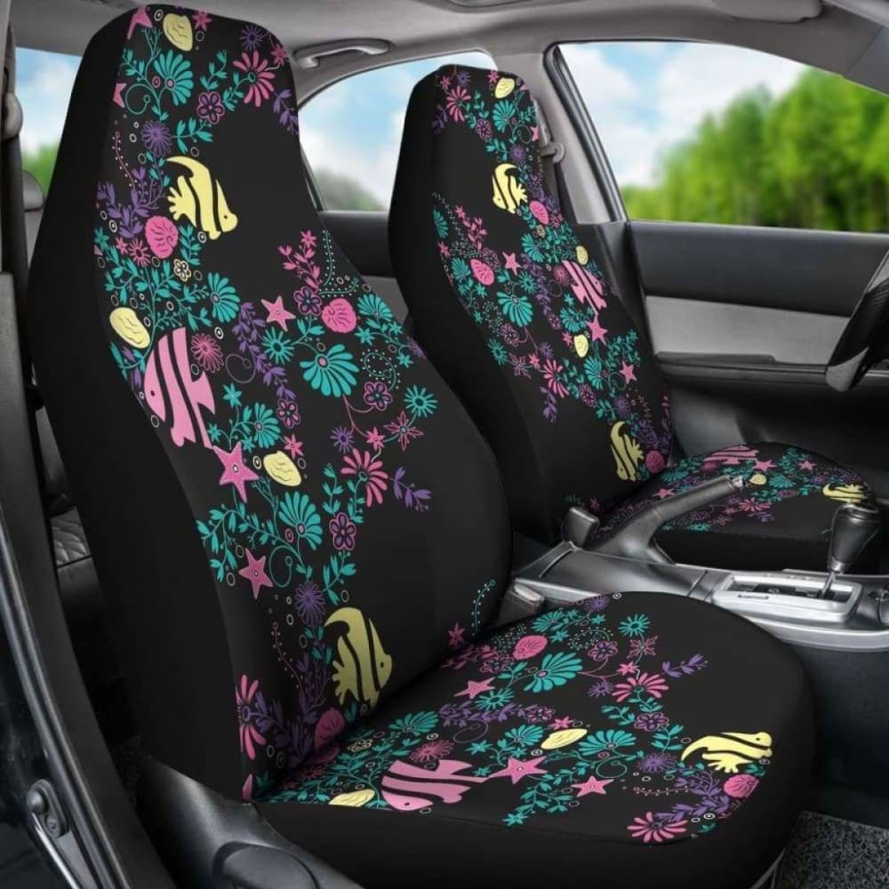 Pastel Ocean Chalky Style Water Themed Car Seat Covers Fish And Sea Shells