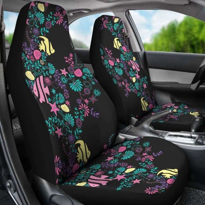 Pastel Ocean Chalky Style Water Themed Car Seat Covers Fish And Sea Shells