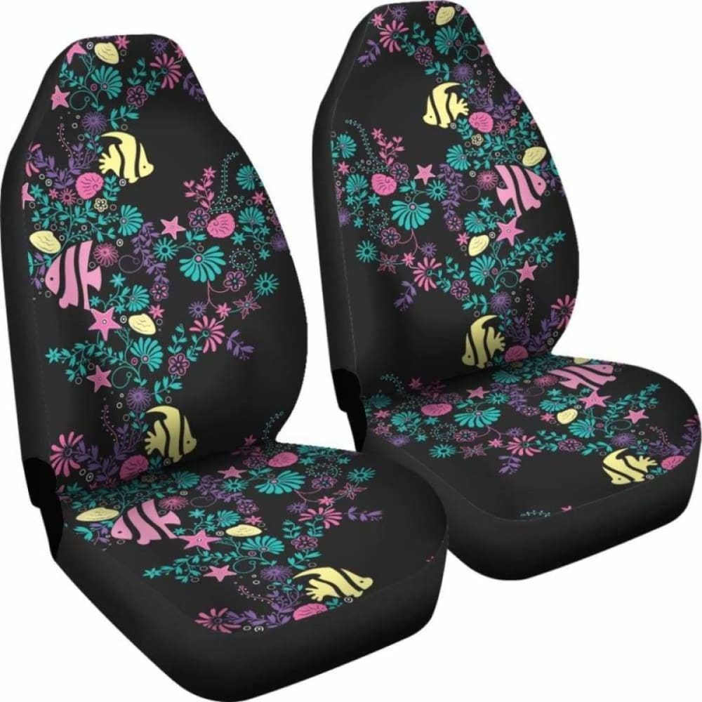 Pastel Ocean Chalky Style Water Themed Car Seat Covers Fish And Sea Shells