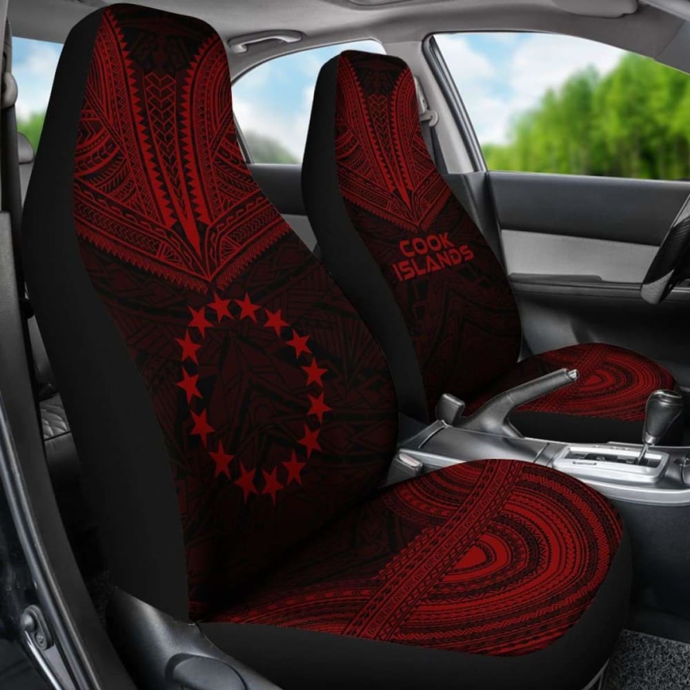 Cook Islands Car Seat Cover - Cook Islands Flag Polynesian Chief Tattoo Red Version -